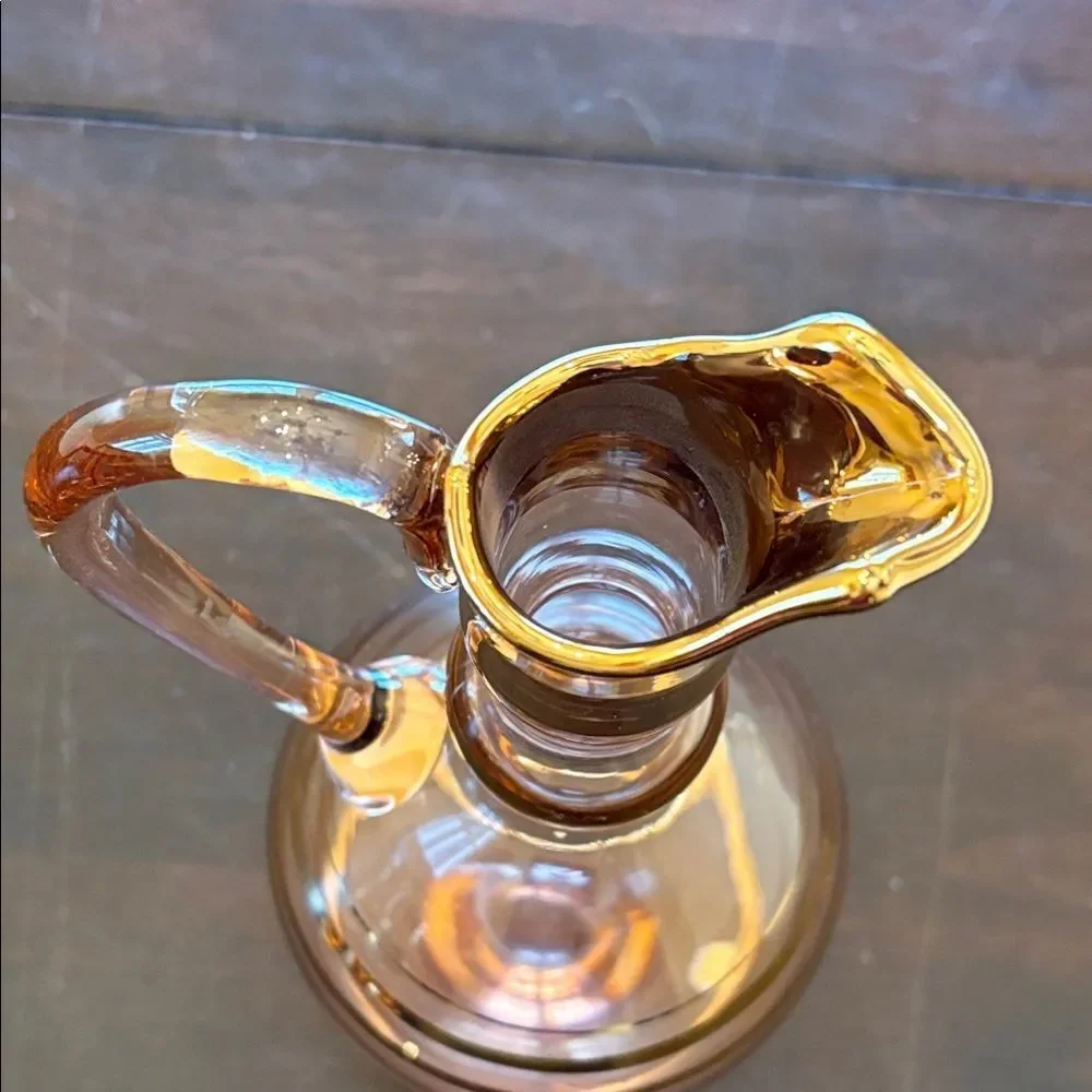 Vintage 1950s Handmade Romanian Amber Pink Glass Decanter Set